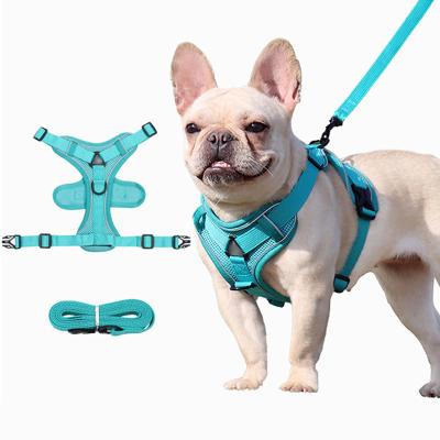 China Wholesale Durable Breathable Easy Adjustable Chest Clip Air Mesh Loop Patterned Front Step In No Pull Dog Harness And Leash for sale