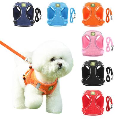 China Factory Wholesale Adjustable Breathable Reflective Reflective Mesh Strap Nylon Leash Step In Dog Vest Harness for sale