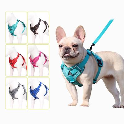 China Polyester Viable Custom Adjustable Nylon Leash Logo Mesh Reflective Step In No Pull Dog Vest Harness Set for sale