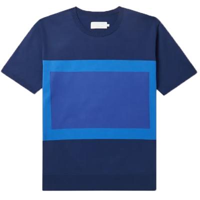 China Anti-Wrinkle T-shirt Fabric T-shirt Fashion Square Pattern New Comfortable T-shirt Navy Color Block Knit Men's Casual 100% Cotton O-Neck for sale