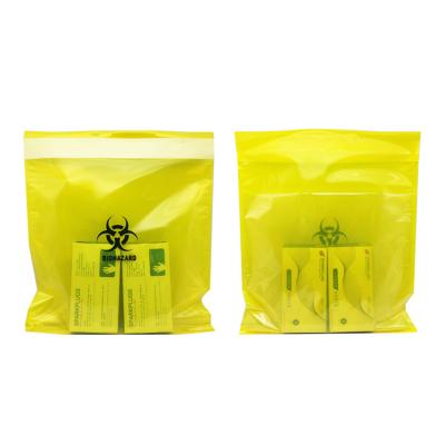 China Disposable Self Adhesive Yellow Disposable Bio-hazard Bag Specimen Transport Waste Bag For Medical Use for sale