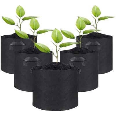 China Plastic Free Samples 5 Pack 5 7 10 15 25 30 100 Gallon Nonwoven Aeration Fabric Pots Felt Grow Bags Factory Grow Bag With Handles for sale