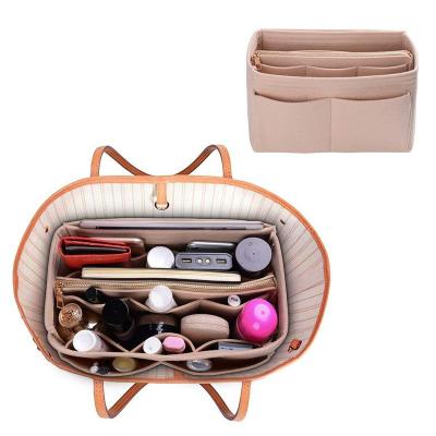 China Viable Cosmetic Bag Felt Purse Tote Organizer Insert Multi-Pocket Handbag for Cosmetic Lady Bag Travel Makeup Bag for sale