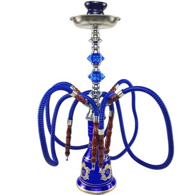 China Wholesale 4 Pipe Country Large Hookah Shisha Glass Pipe Set Chichas With Ceramic Bowl Charcoal Tongs Bar Accessories for sale