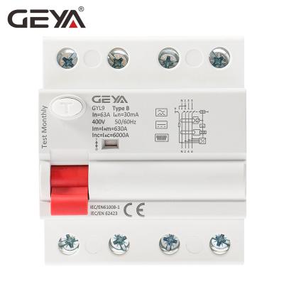 China GEYA B RCCB Circuit Breaker Residual Current DC ELCB 2P 63 Amp 30mA Type B 10KA RCD 6kA / 10kA for sale