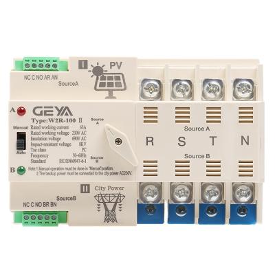 China GEYA Automatic Din Rail Transfer Switch For Solar Power 4P 63A AC 110V 220V W2R ATS PV System To City Power 16A 100A W2R-PV-ATS-4P for sale