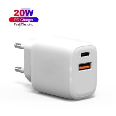 China 20W USB C Mobile Phone Power Adapter for iPhone 12 2-Port Charger Wall Charger Power Supply Quick Palladium 3.0 with USB C and QC 3.0 USB A for sale