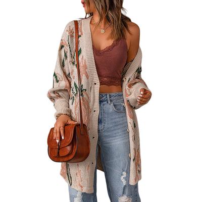 China Anti-wrinkle knitwear custom knitted jacquard sweater cardigan women long cardigans for sale