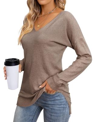 China 2022 Women's Sweaters Anti-Wrinkle OEM/ODM V-Neck Side Split Sweater Knitted Loose Sweater Tops for sale