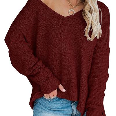 China 2022 Anti-Wrinkle OEM/ODM Autumn Winter Women's Sweater Knit Loose Light Weight Oversized V-neck Long Sleeve Pullover Top for sale