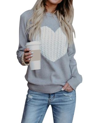 China hot sale Anti-wrinkle custom knit sweaters women long sleeve sweater heart-shaped long sleeve knit sweater with round neck for sale