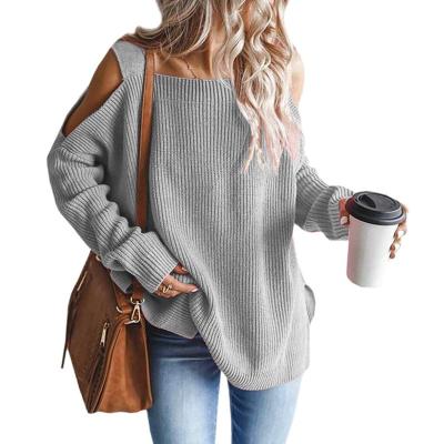 China custom Anti-wrinkle OEM factory apparel off-the-shoulder sweater women bat long sleeve square neck knit casual winter tunic sweater for sale