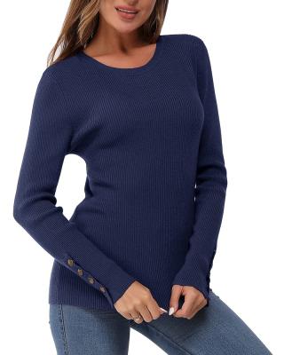 China OEM high quality Anti-wrinkle custom women knit sweater long sleeve button crew neck knit sweater solid button pullover for sale