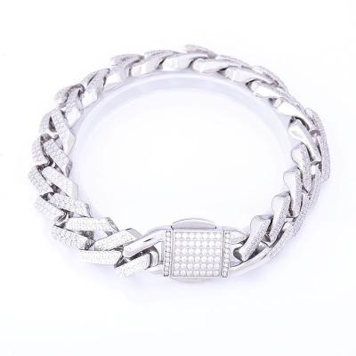 China Lead Free Nickel Free White Zircon White Gold Plated Diamond Hip Hop Cuban Chain Bracelets For Men And Women for sale