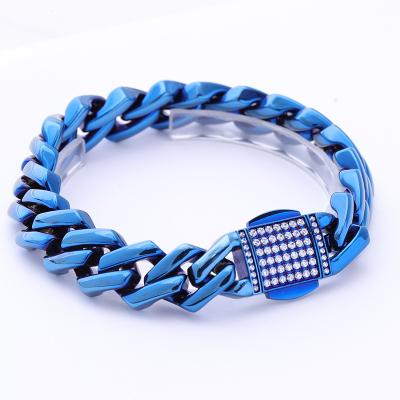 China Collection Jewelry Hip Hop Style Diamond Chain Bracelet Lead Free Nickel Free Cuban Blue Gold Plated Bracelet Accepted Custom Made for sale