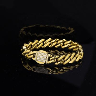 China Cubic Zirconia Diamond Iced Out CZ Cuban Link Men's Gold Cuban Link Bracelet Lead Free Nickel Free Bracelet 14k 18k Big Hip Hop For Men for sale