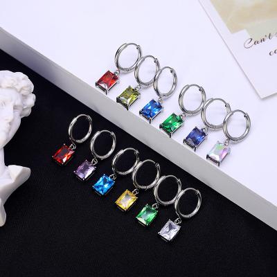 China Romantic Fashion Jewelry 12 Months Lucky Birthday Stone 12 Colors 6.9*8.9mm Stainless Steel Earrings For Lady for sale