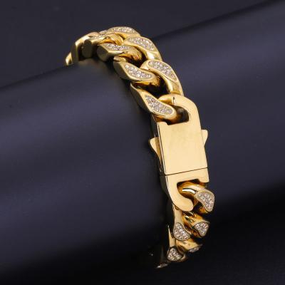 China Collection Jewelry Lead Free Nickel Free Gold Plated Stainless Steel 18K Hip Hop Necklace 5A Cuban Zirconia Chain Bracelet for sale