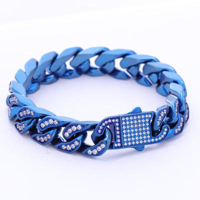 China Lead Free Nickel Free Over 200 Cubic Zirconia Body Custom Hip Hop Bracelet Blue Chain Cuban Chain By 12mm For Both Men And Women for sale