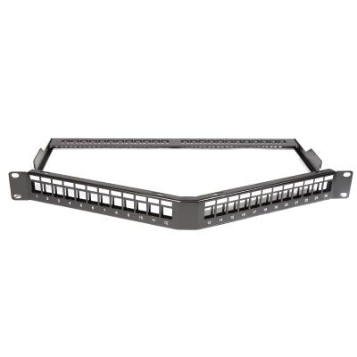 China Toolless Premium Quality 19 Inch 24 Ports Angled Blank Patch Panel With Back Bar Protected for sale