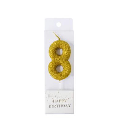 China Birthday Cake Decoration Gold Glitter Full Number Candle Silver Digit Candle for sale