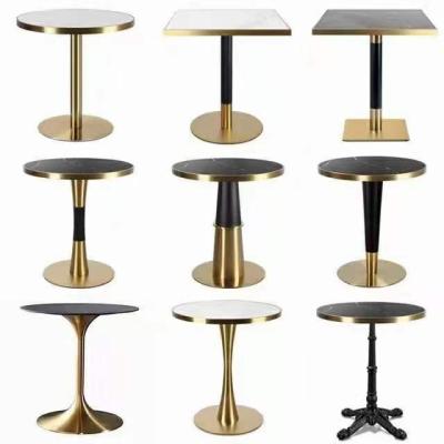 China Eco-friendly Restaurant Stainless Steel Gold Edge Marble Dining Table for sale