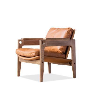 China Tufted modern wood and leather lounge chair for sale