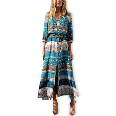 China None None Floral Print Women's Chiffon Maxi Dresses Print Beach Dress 2020 Summer Bohemian Women Dresses for sale