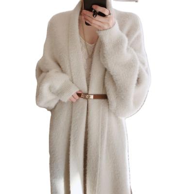 China No no coat 2020 autumn and winter new loose over-the-knee Mink Fur Coat heavy long-sleeved with belt elegant temperament ladies coat for sale