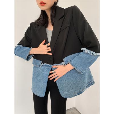 China None None Sell 2021 spring and autumn fashion casual loose denim jacket female loose suit jacket collar stitching fringed for sale