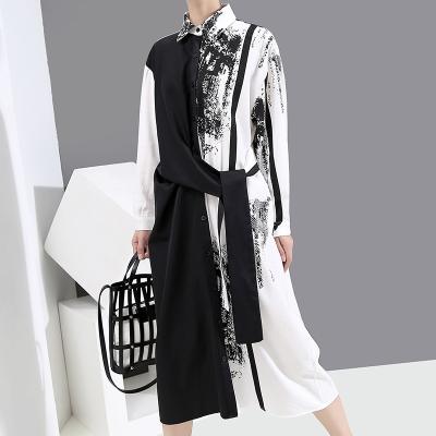 China Other the other Korean fashion women's autumn and winter style clothing long-sleeved shirt lace-up dress with color matching and printing for sale