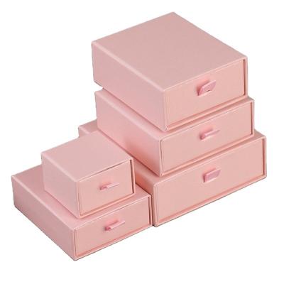 China Custom High End Jewelry Packaging Display Jewelry Box With Ribbon Handle Drawer Small Paper Gift Box Wedding Gift Box for sale