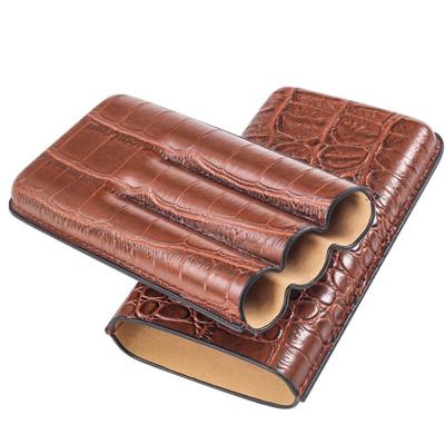 China Wholesale Leather Cigar Case Travel PU Leather Cigar Holder With Cutter Brown Color Leather Cigar Tube for sale