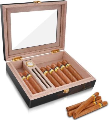 China Travel Hotel Home Business Spanish Cedar Cigar Box Wooden Cigar Humidor With Hygrometer Cigar Painting Box Display Custom Humidor for sale