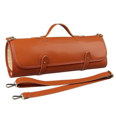 China Whip Leather Handmade Cowhide Leather Knife Roll Kitchen Knife Tool Many Slots Bag Large Travel Leather Chef Knife Bag for sale