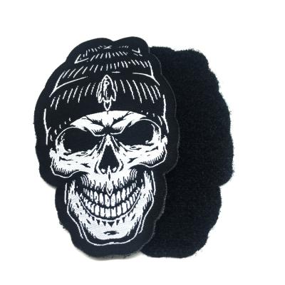 China Viable Bulk Custom Logo Design Skull Woven Patch New Fashion Laser Cut Woven Hat Patch for sale