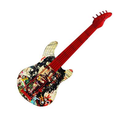 China Retro Minimalist Pattern Pendant Wall Decoration Wrought Iron Guitar Decoration Wall Hanging Musical Instrument for Bar Restaurant for sale