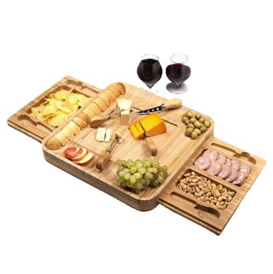 China Sustainable Bamboo Cheese Board with Cutlery Set, Wooden Charcuterie Tray and Meat Serving Board with Slide-Out Drawer for sale