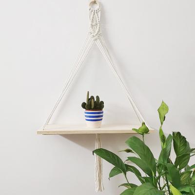 China Floating Shelves Handcrafted Wood Wooden Wall Hanging Shelf Hanging Swing Rope Wall Decor Display Racks For Living Room Bedroom for sale