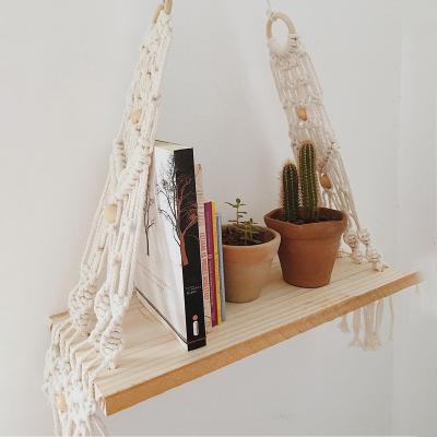 China Boho Decor 1 Floating Shelves Plant Wall Shelf Handcrafted Cotton Rope Tier Row Macrame for Bedroom Bathroom Living Room for sale