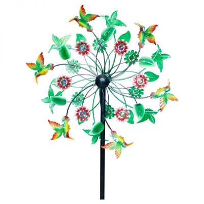 China Minimalist European Style 3D Outdoor Art Windmill With Metal Garden Stake Creative Multi Color Bird Wind Spinner For Yard Christmas Holiday for sale