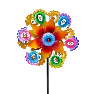 China Best Selling Minimalist Lawn Ornament Large Metal Rainbow Wind Spinner Kinetic Ground Direction Decorative Windmill For Garden for sale