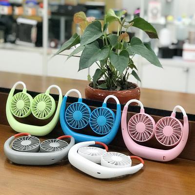 China Cute Cheap Hands Free Wear Collar Fan Double Shoulder Fan Neck Fan for sale