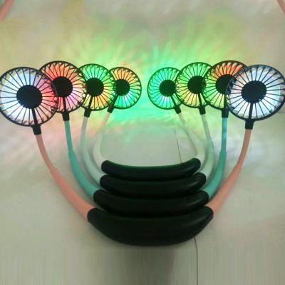 China USB Rechargeable NECK FAN Summer LED Neck Fan Portable HANDS-FREE Dual Band Handless Sports Wear Neck Fan for sale