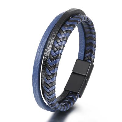 China Wholesale 2021 Customizable Fashion Novelty Men's Alloy Jewelry Brown Blue Leather Bracelet Bangle for sale