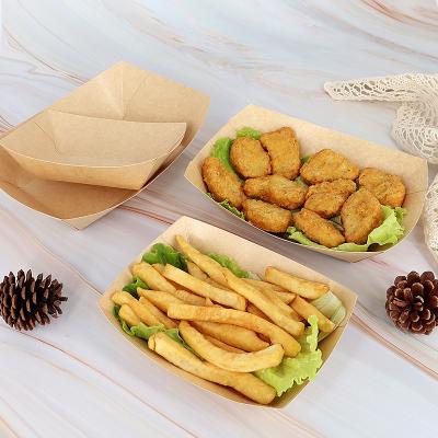 China Kraft Brown Disposable Food Paper Trays Grease Resistant Fast Food Cardboard Boat Basket For Parties Fairs Picnics Carnivals for sale