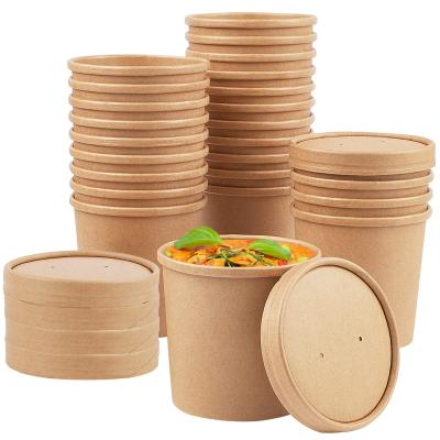 China Disposable PLA Coating Lid Large Capacity Kraft Paper Bowl Disposable Eco Takeaway Food Package Paper Cup Paper Bowl for sale