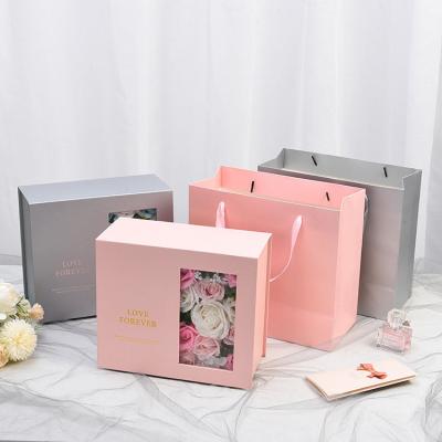 China Recycled Materials Open The Window Mounted Bridesmaid Companion Gift Lipstick Flip Jewelry Paper Box With Ribbon Bow for sale