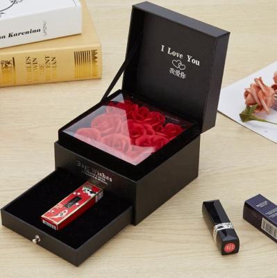 China Recycled Materials Elegant Texture Necklace Ring Bracelet Lipsticks Rose Gift Paper Box With Bag Package Gift Packaging Boxes For Lipstick for sale