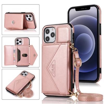 China Shockproof Cross - Leather Body Cell Phone Case Card Slot Kickstand TPU Wallet Phone Cover For Iphone 12 pro max for sale